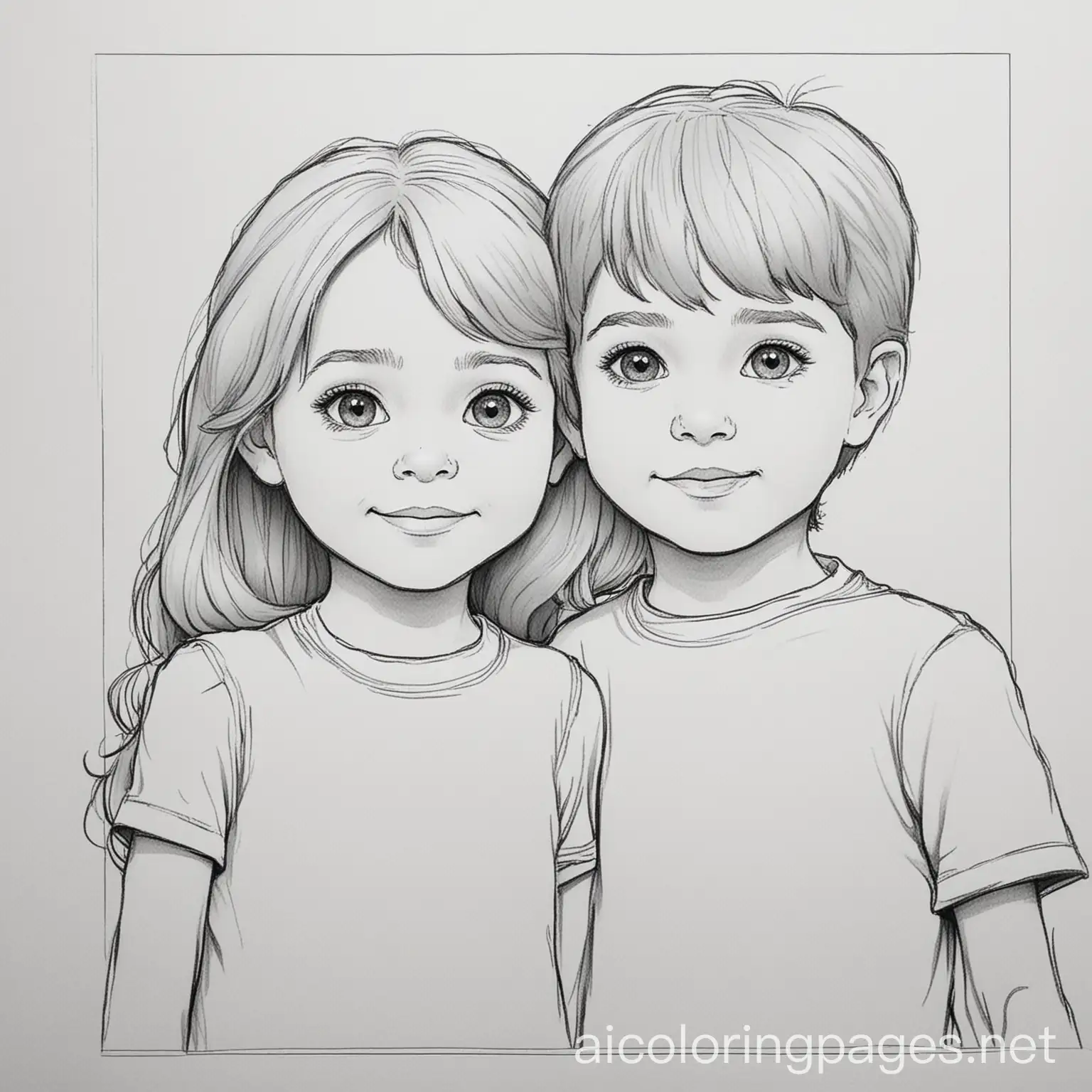 Brother-and-Sister-Coloring-Page-Black-and-White-Line-Art