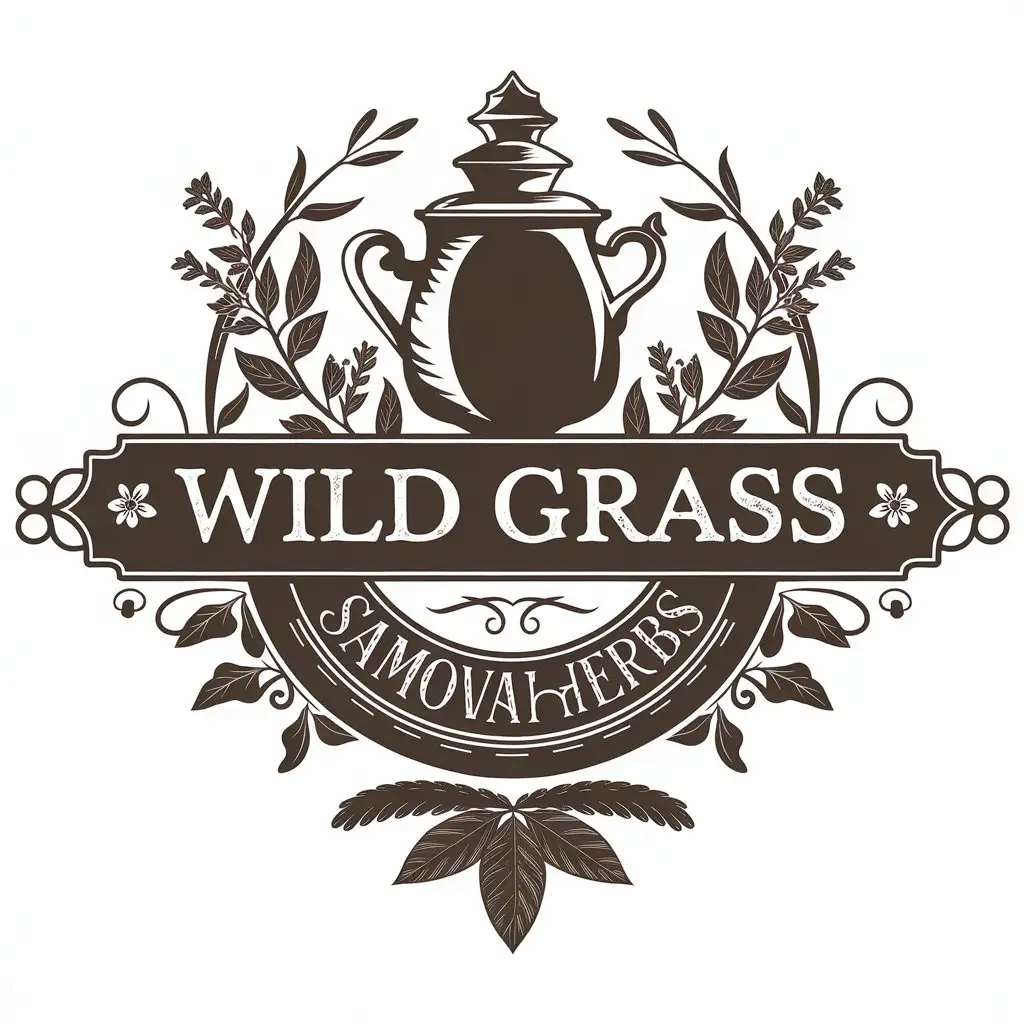 LOGO Design for Wild Grass Vector Logo with Herb Samovar Tea Herbs on Clear Background