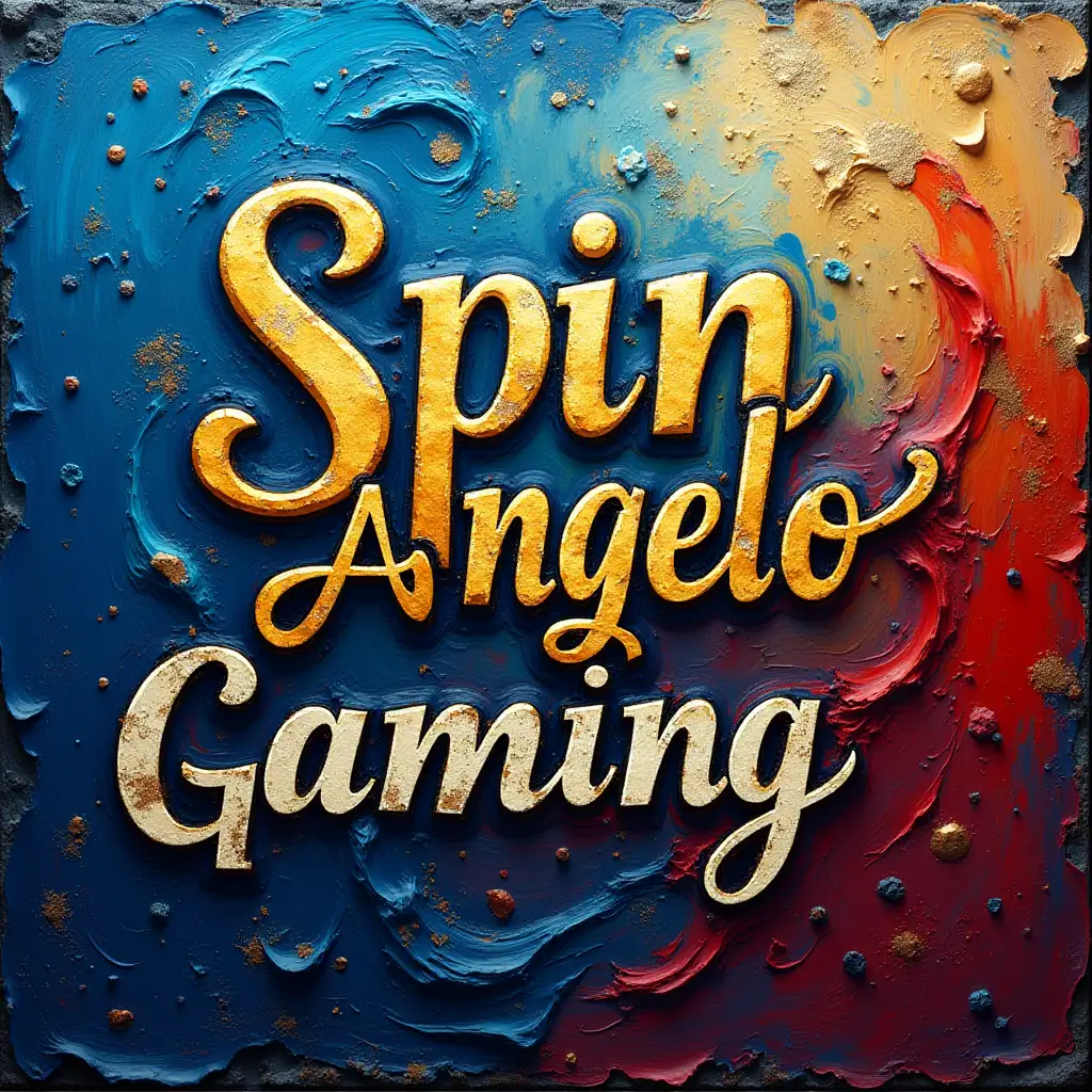 A square artwork inspired by Van Gogh's style, featuring vibrant, swirling brushstrokes in shades of blue, gold, and deep red. The text 'Spin Angelo 137' is written prominently in bold, elegant letters on the top, and the word 'Gaming' is placed below in a slightly smaller size, also bold and stylish. The background is dynamic and textured, with harmonious transitions between colors, creating a lively and artistic atmosphere. The text is integrated seamlessly into the design, serving as the focal point, while the overall composition radiates creativity and professionalism.