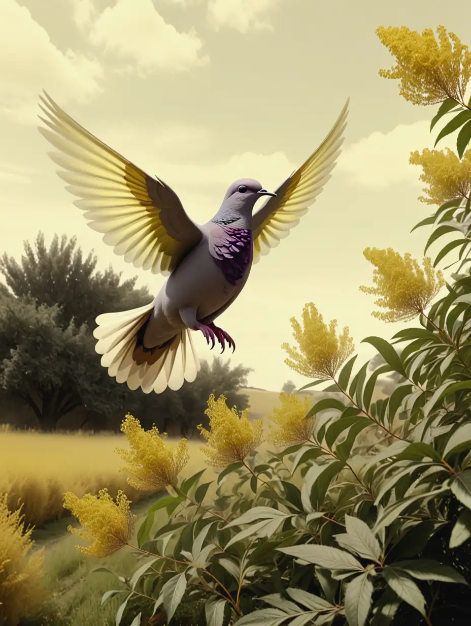 1800s Pioneer Fantasy World Elderberry Dove Flying Over Field