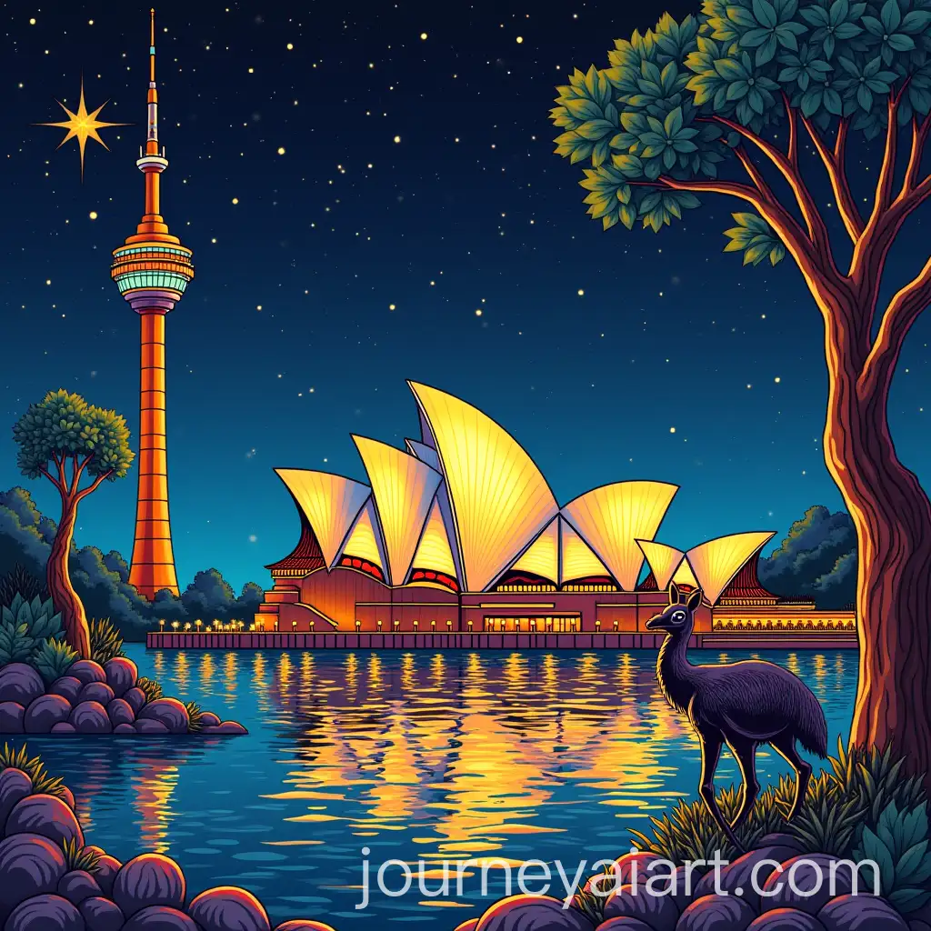 Aboriginal-Art-Inspired-Devfest-with-Sydney-Tower-Kangaroo-and-Emu