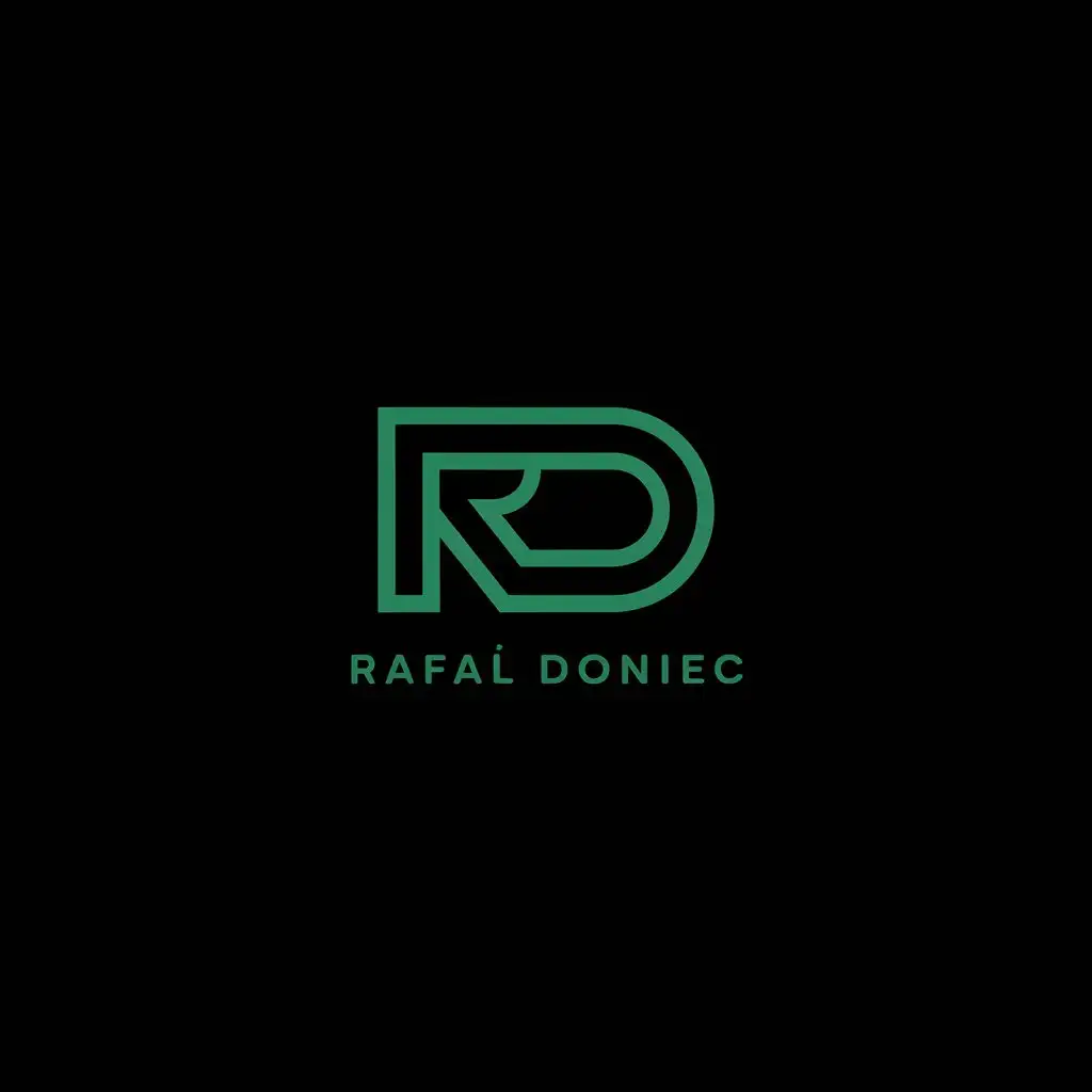 LOGO Design for Rafa Doniec Minimalistic Vector with RD Symbol in Green on Black Background