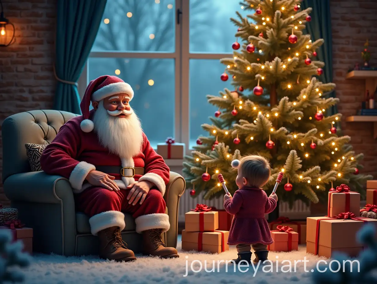 Cozy-Winter-Celebration-with-Grandpa-Frost-and-Children-Awaiting-Gifts-by-the-Christmas-Tree