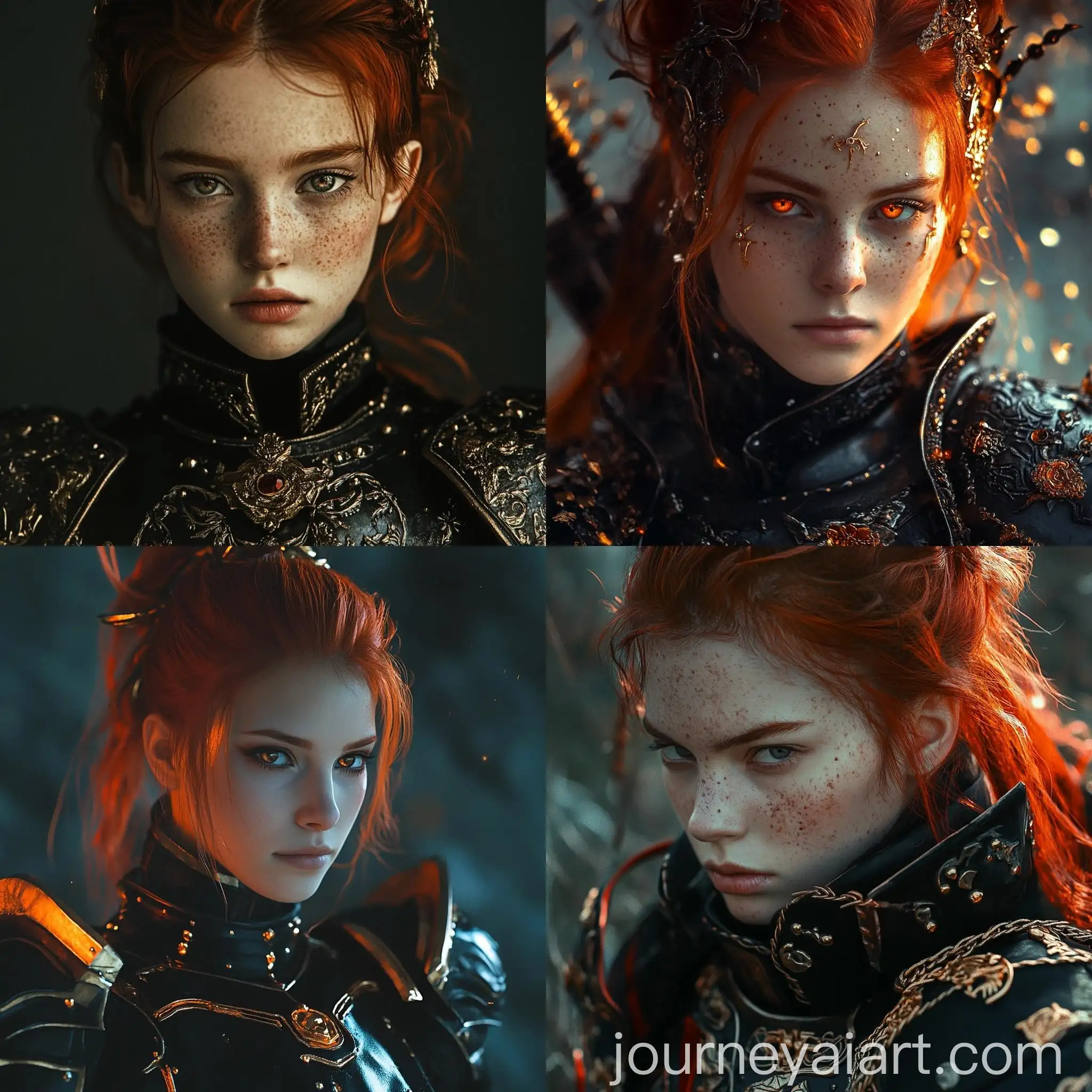 Majestic-Black-Armor-Girl-with-Red-Hair-and-Bow-Portrait