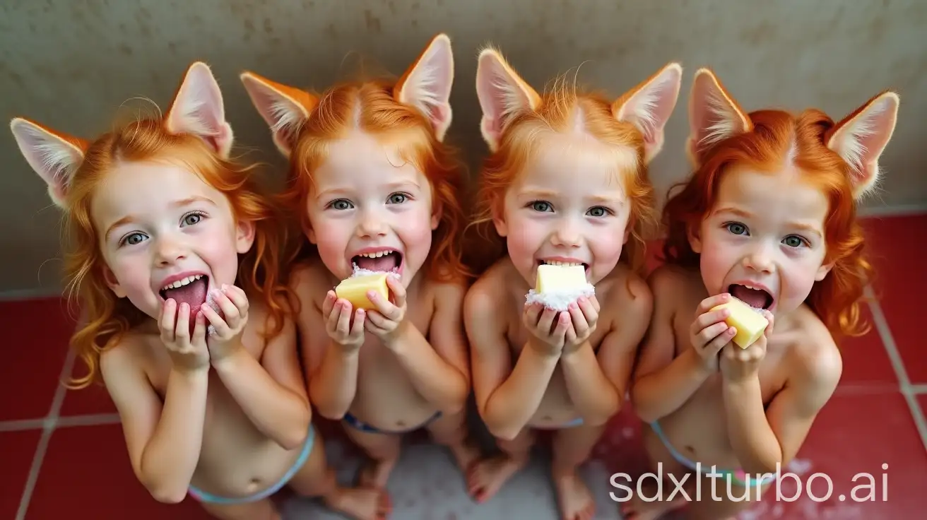 Four-Adorable-Redhead-Girls-with-Cat-Ears-Washing-in-Swimming-Pool-Shower-Room