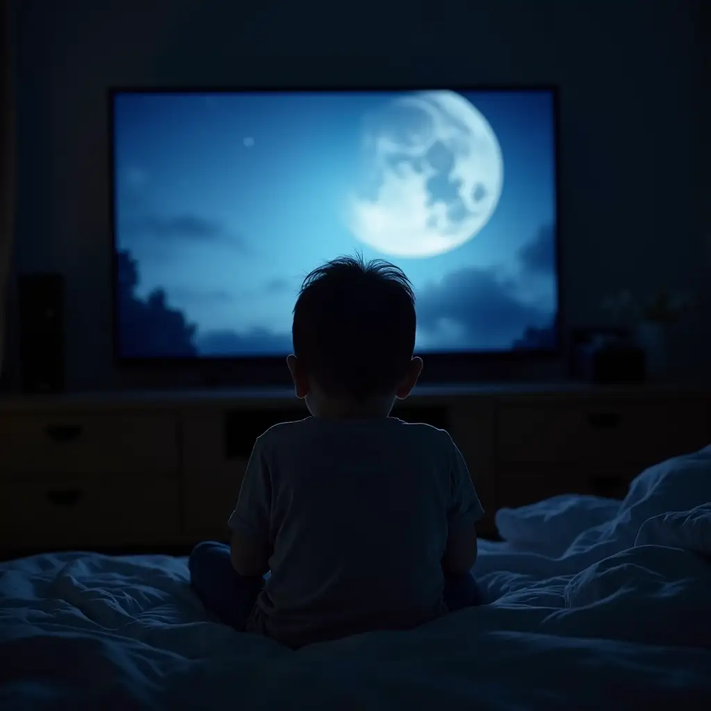 a child who is in front of the television until midnight and his mother is unhappy