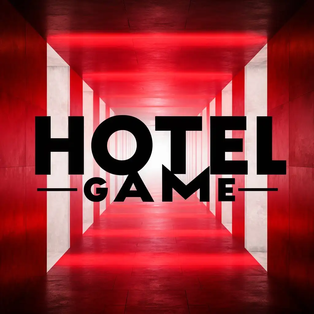 LOGO-Design-for-Hotel-Game-Corridor-Filled-with-Red-Light-on-Clear-Background