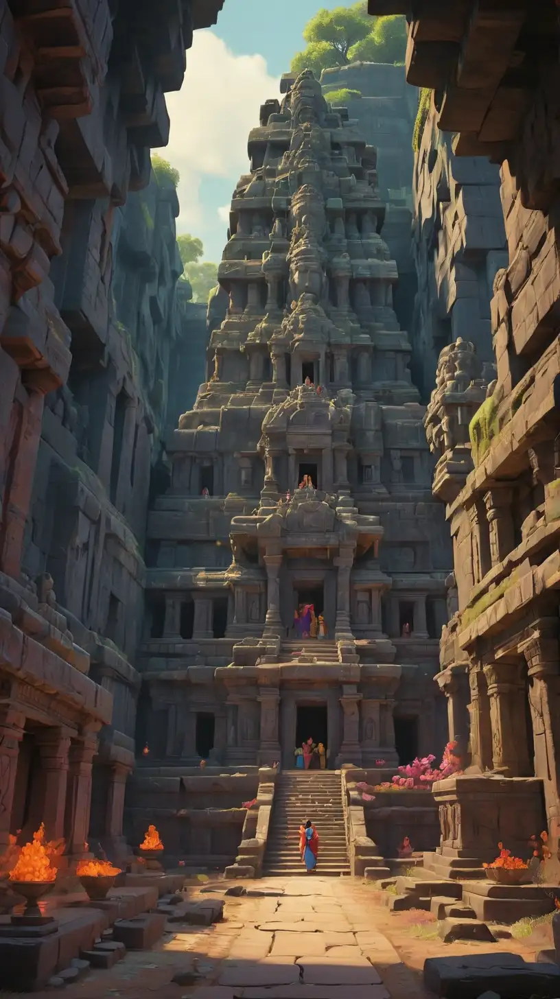 Ancient Ellora Cave Marvels Captivating PixarStyle Scene