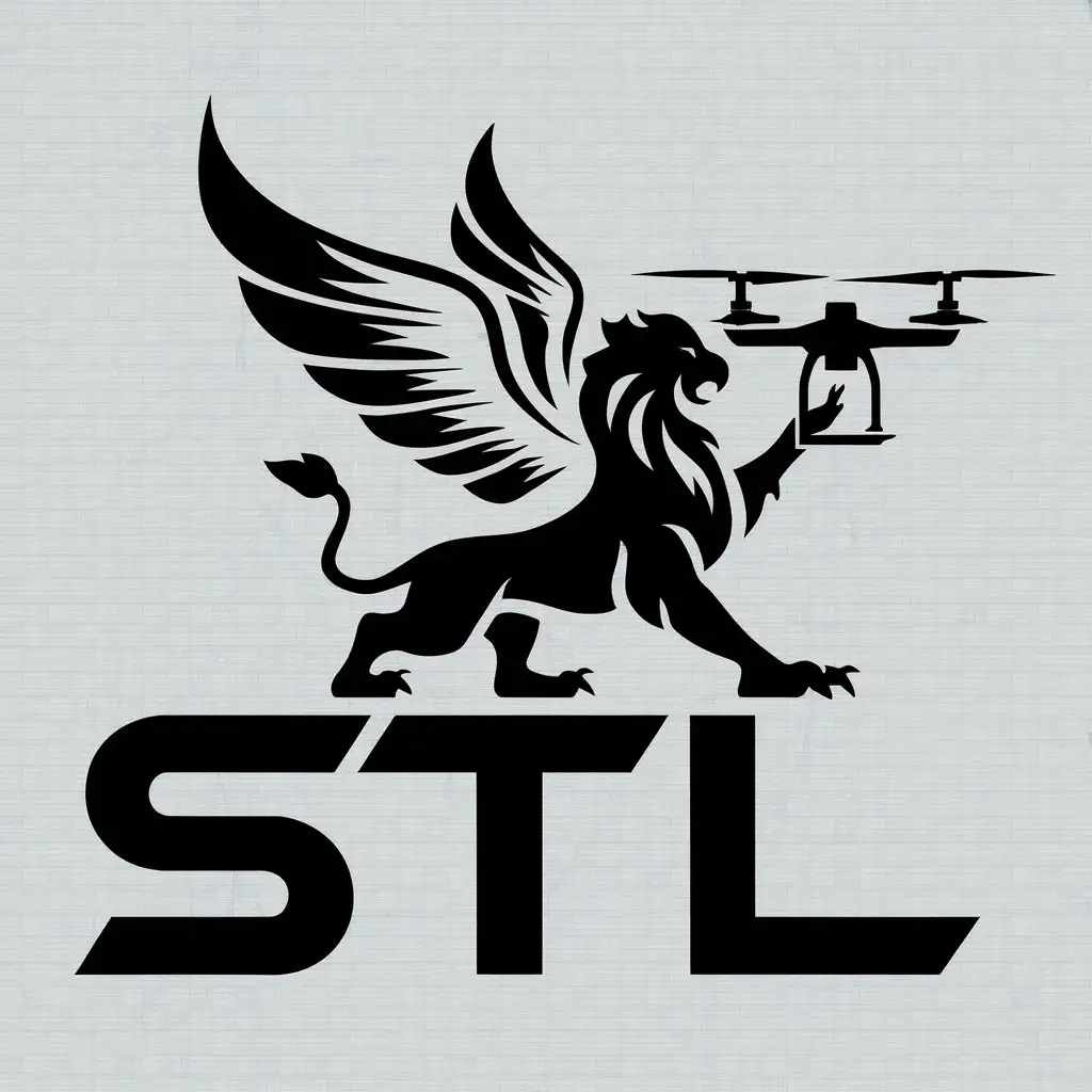 a logo design,with the text "STL", main symbol:Drone griffon,complex,be used in Technology industry,clear background