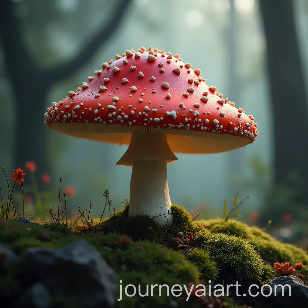 Enchanting-Red-Cap-Mushroom-in-a-Mystical-Forest-Setting