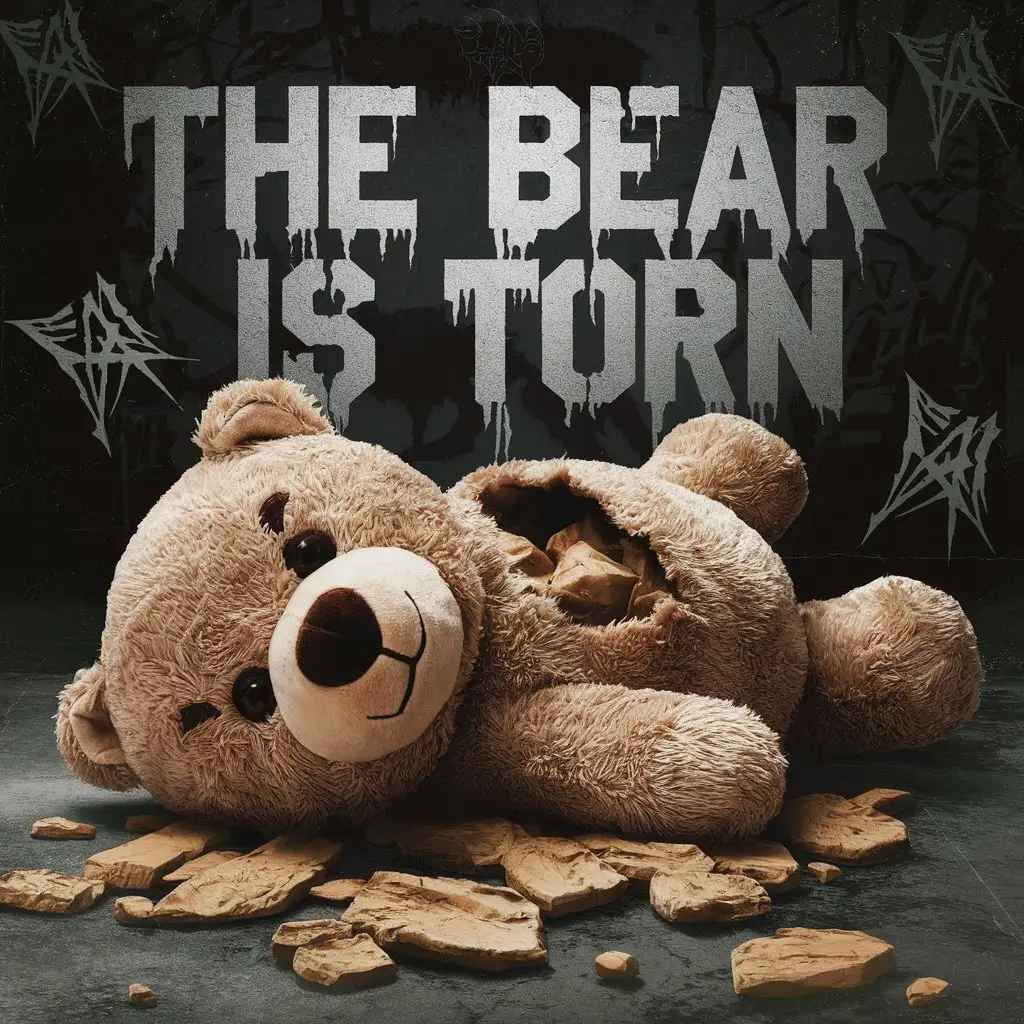 Metal-Album-Cover-Featuring-a-Torn-Plush-Bear-in-a-Dark-Setting