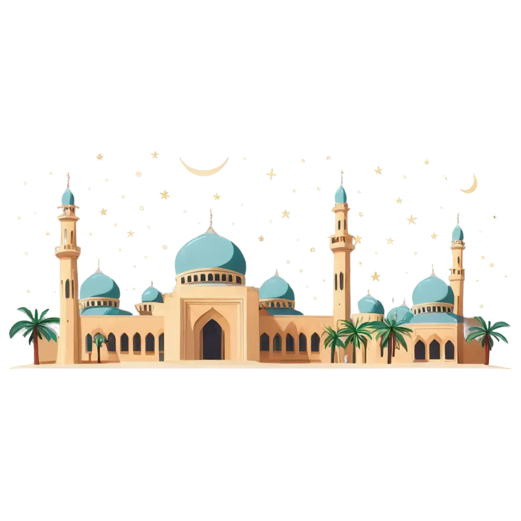 Arabic-Building-Landscape-with-Mosques-and-HalfMoons-Stunning-PNG-Image-for-Cultural-Websites-and-Educational-Resources