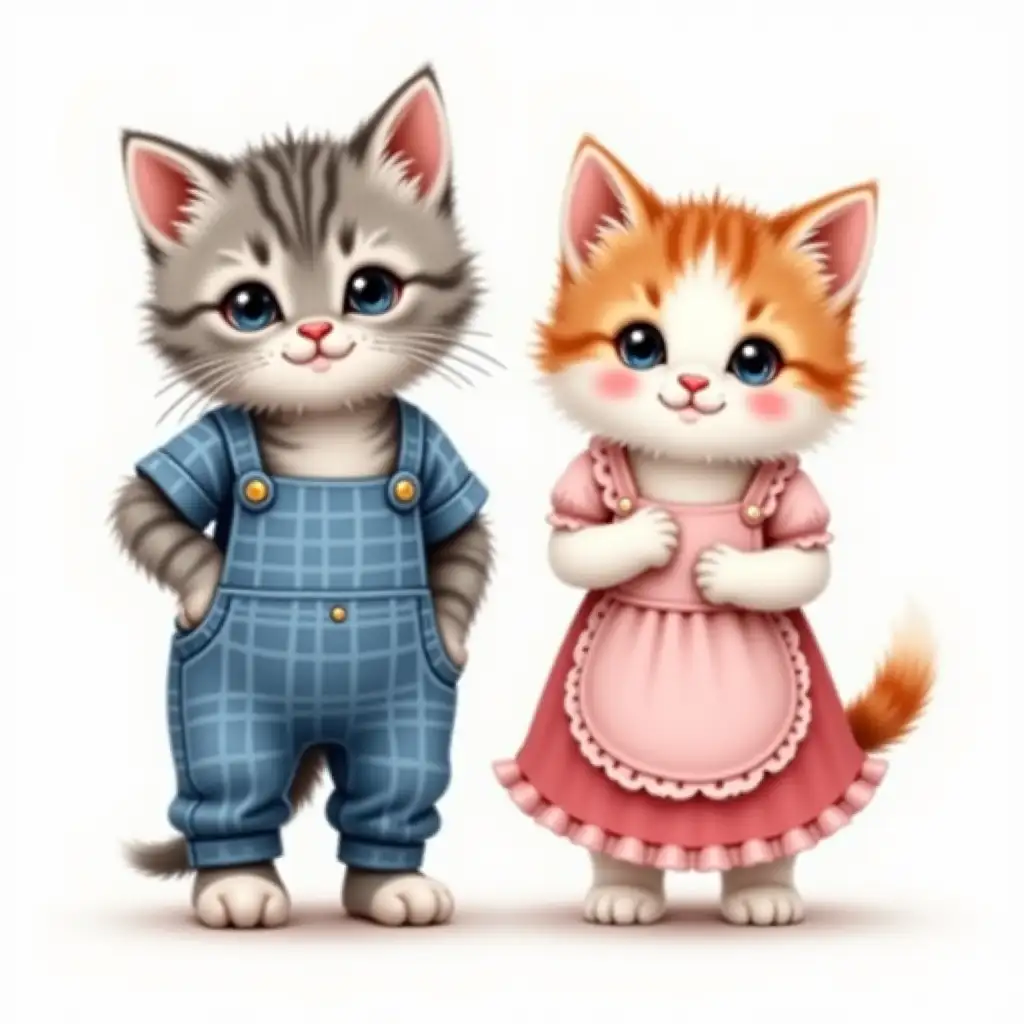 Anthropomorphic-Kittens-in-Checkered-Outfits-and-Apron