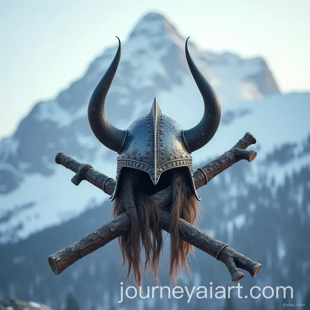 Viking-Helmet-and-Horns-with-Winter-Mountain-Backdrop