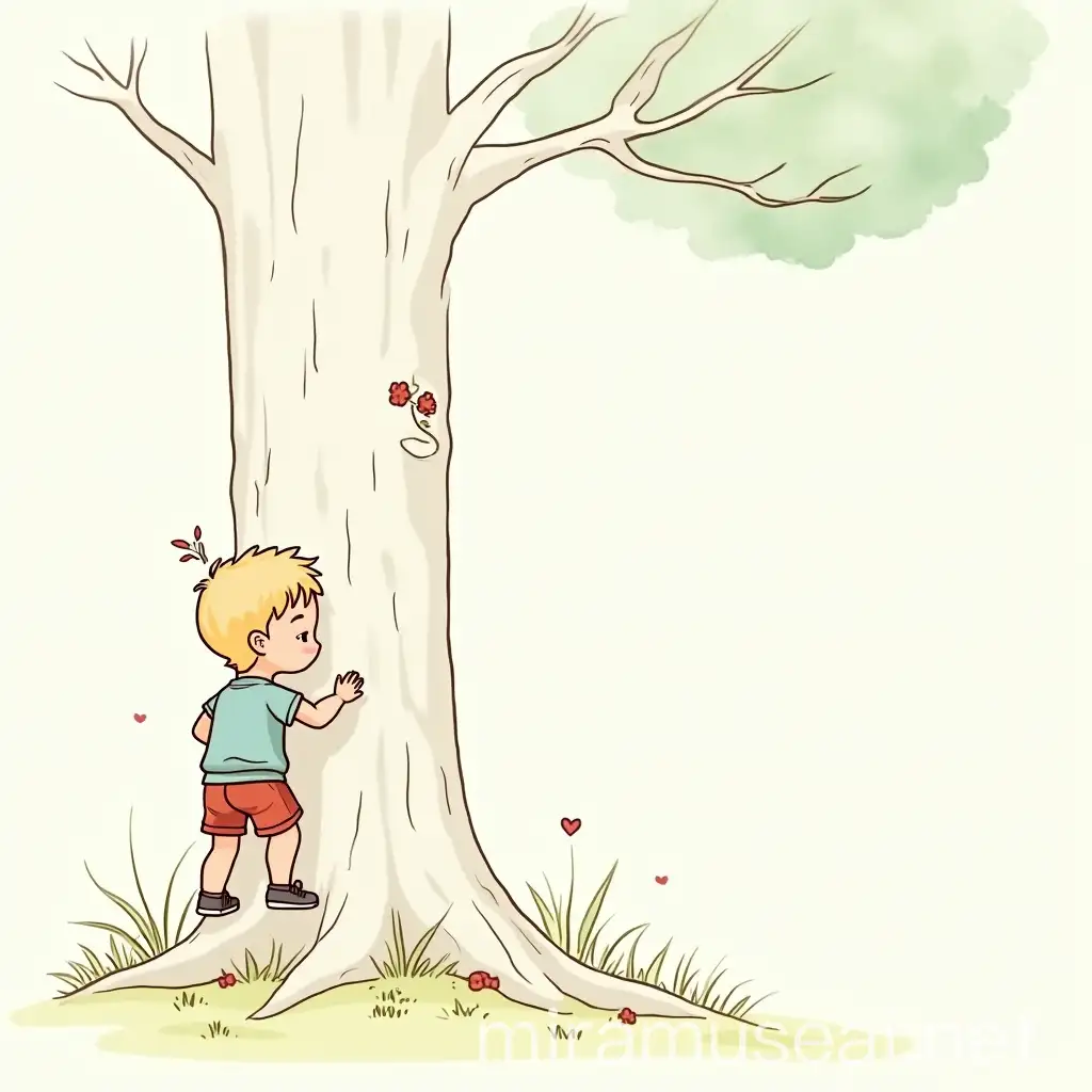 Child Climbing Tree Outdoor Exploration in Watercolor Wash