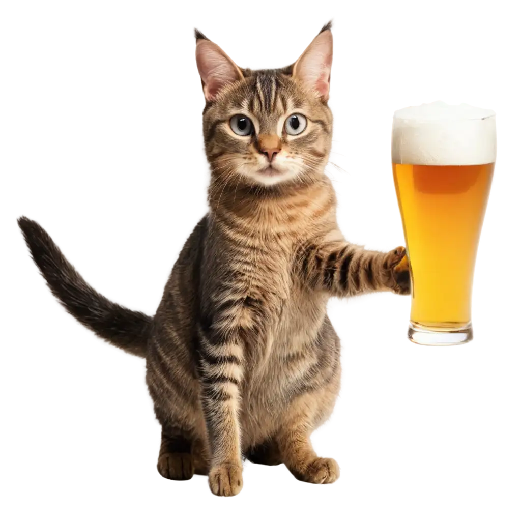 Adorable-Cat-Drinking-Beer-PNG-Image-Refreshing-Feline-Charm-in-Digital-Art