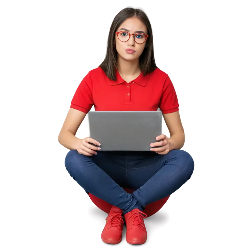 Smart-Young-Girl-Student-PNG-Image-Modern-Confused-with-Laptop-on-Plain-Background