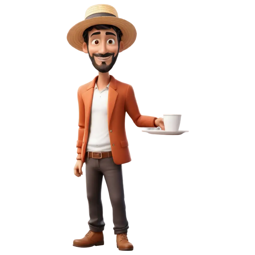 PNG-Image-of-a-Man-in-a-Straw-Hat-Serving-Coffee-Artistic-2D-Rendering