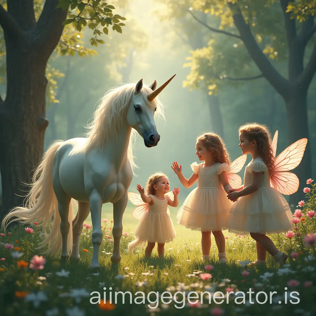 Unicorn-and-Three-Beautiful-Fairies-in-a-Magical-Glade