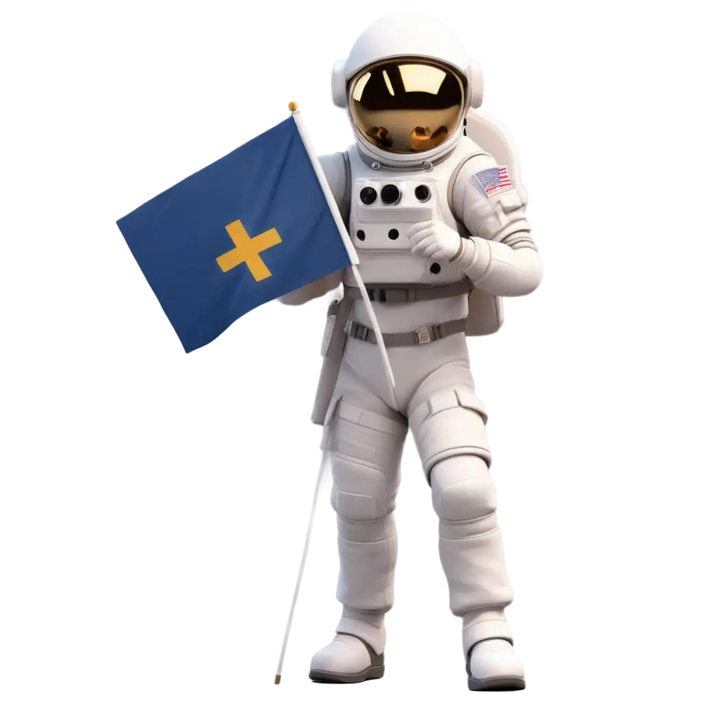 Animation of an astronaut holding the Catholic flag without showing the astronaut's face