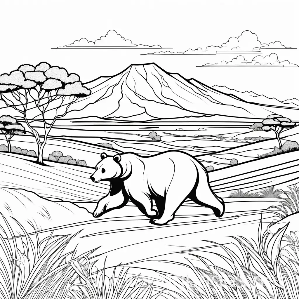 Bear-Running-in-African-Savannah-Coloring-Page