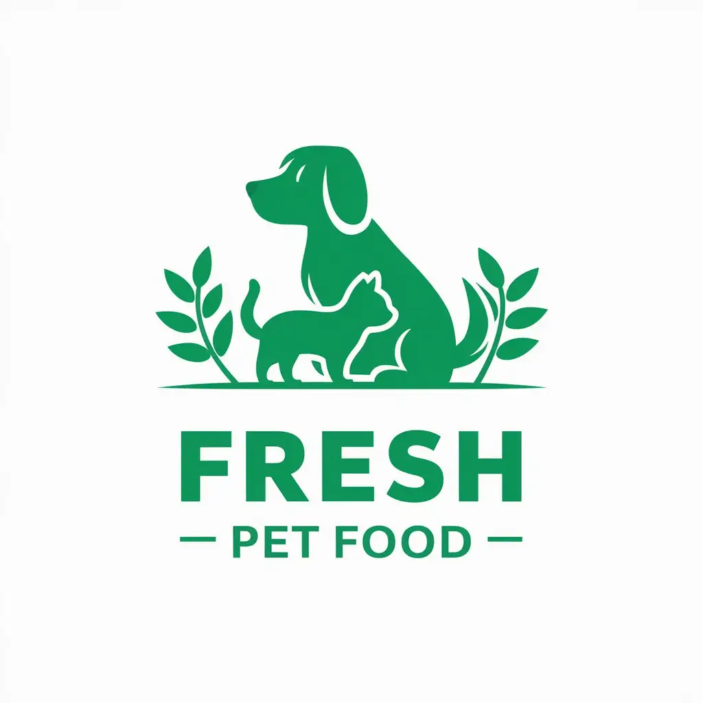 LOGO-Design-For-Fresh-Pet-Food-Green-Healthy-with-Minimalistic-Dog-and-Cat-Theme