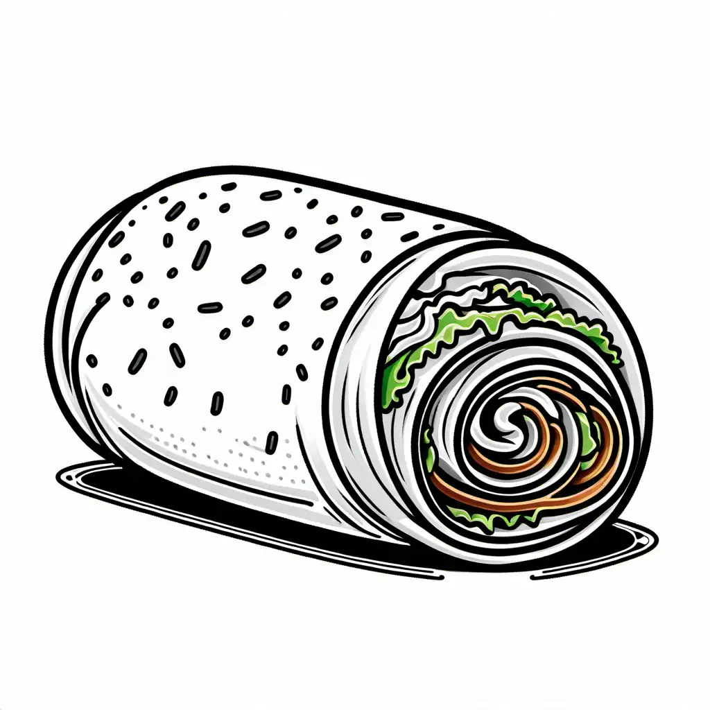 burrito, Coloring Page, black and white, line art, white background, Simplicity, Ample White Space