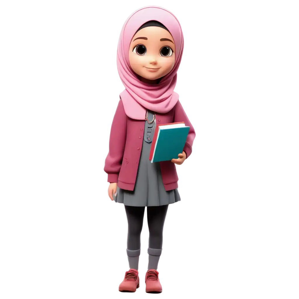 Cute-Cartoon-Hijab-Girl-7-Years-Old-with-Book-PNG-Image-for-Versatile-Online-Use