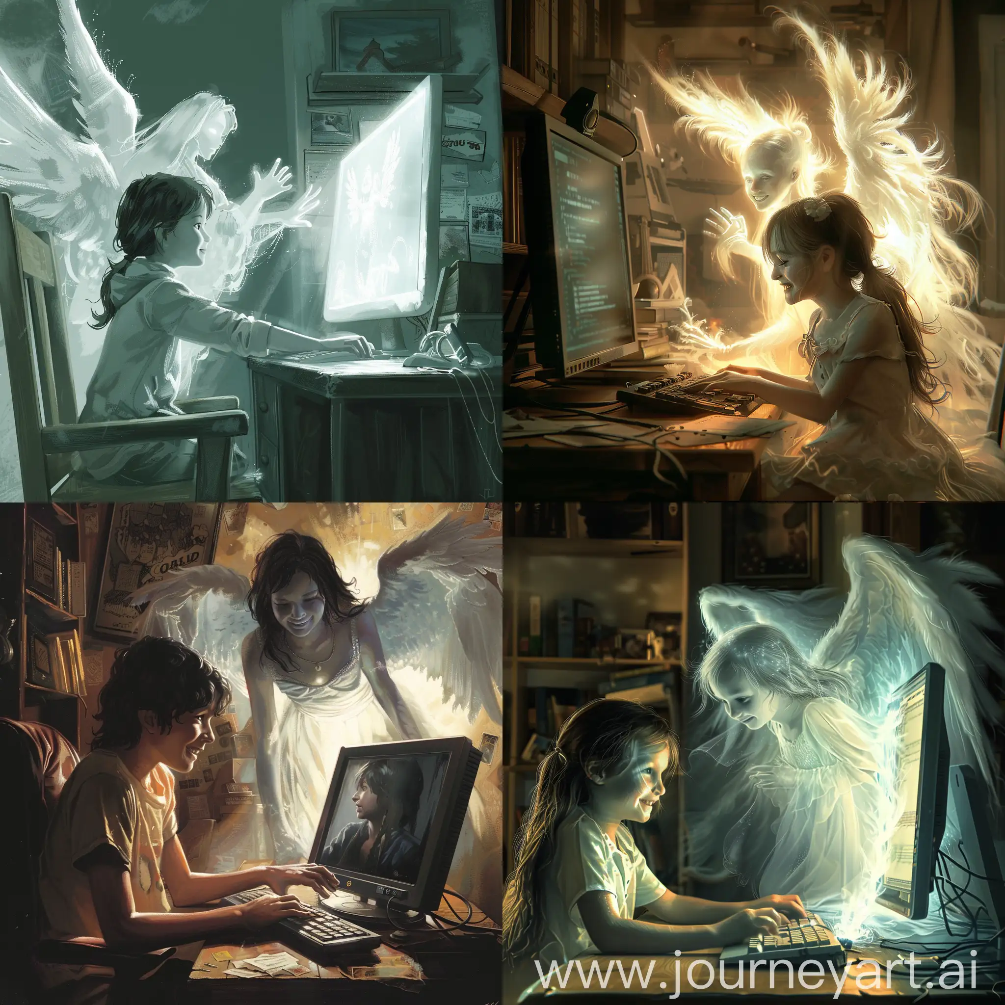 Guardian-Angel-Protecting-Girl-from-Swindler-at-Computer