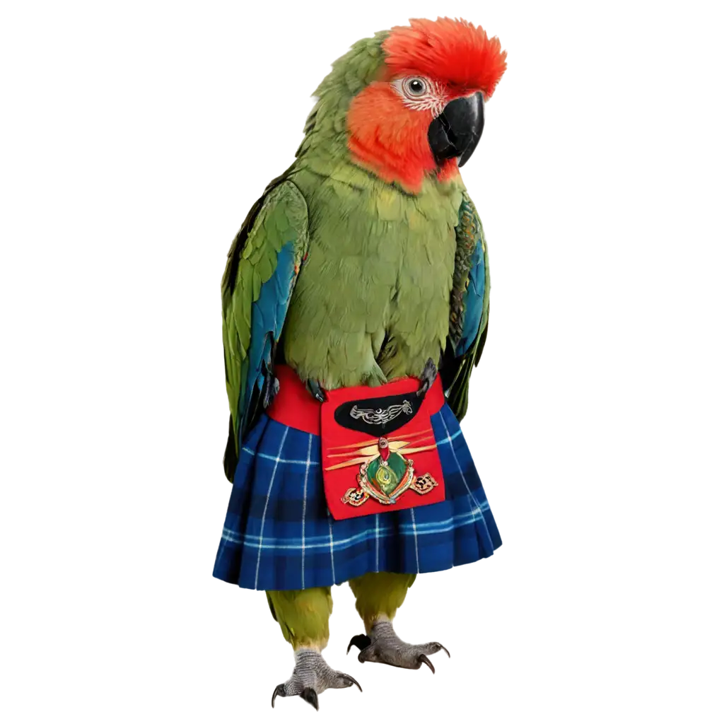 Colorful-Parrot-in-Scottish-Kilt-PNG-Image-Vibrant-and-Unique-Artwork-for-Online-Content