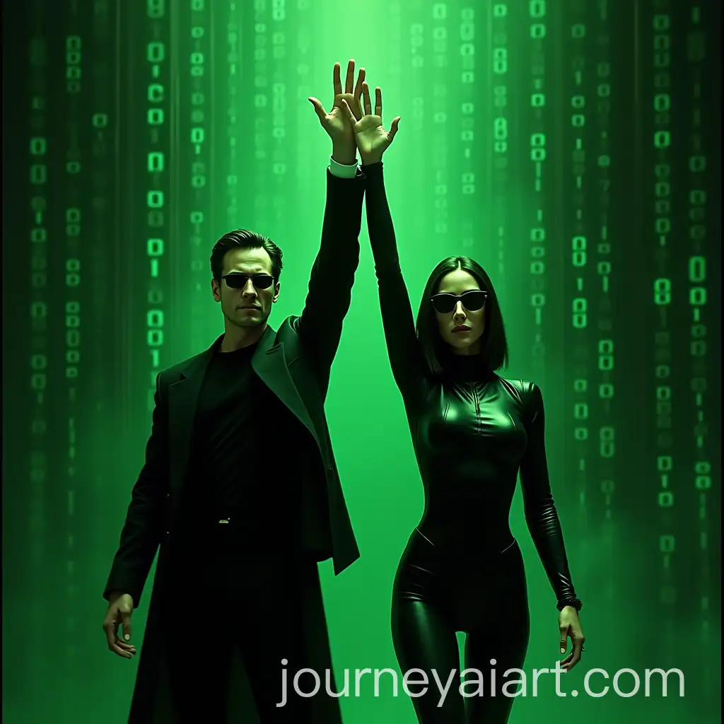 Neo-and-Trinity-in-Dynamic-Pose-Inspired-by-Soviet-Sculpture-with-Matrix-Green-Code-Background