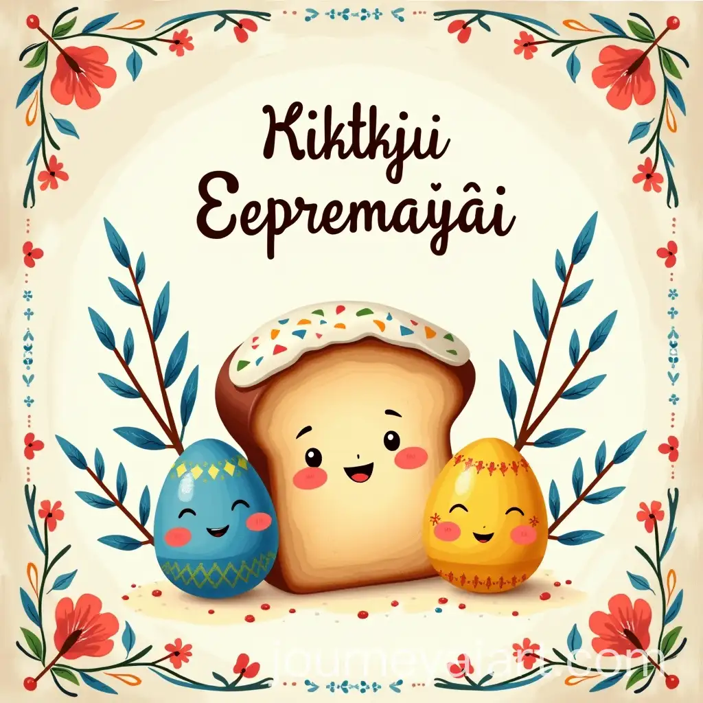 Vintage-Ukrainian-Easter-Postcard-with-FolkArt-Elements-and-Playful-Illustrations