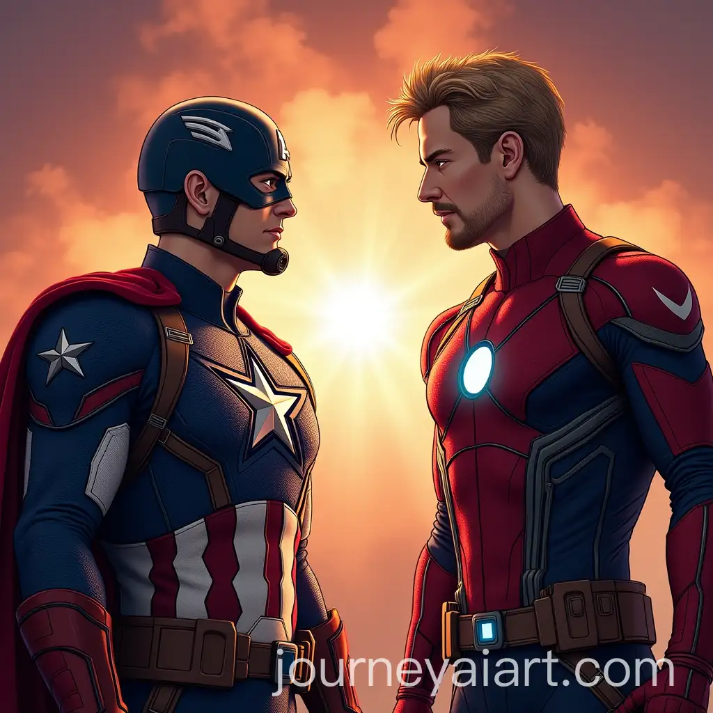 Superheroes-Captain-America-and-Captain-Marvel-Exchanging-Quips-in-Action