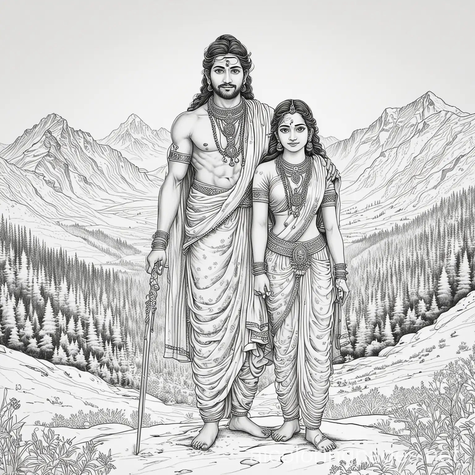 Bhola-Nath-and-Parvati-in-Snowy-Mountain-Setting