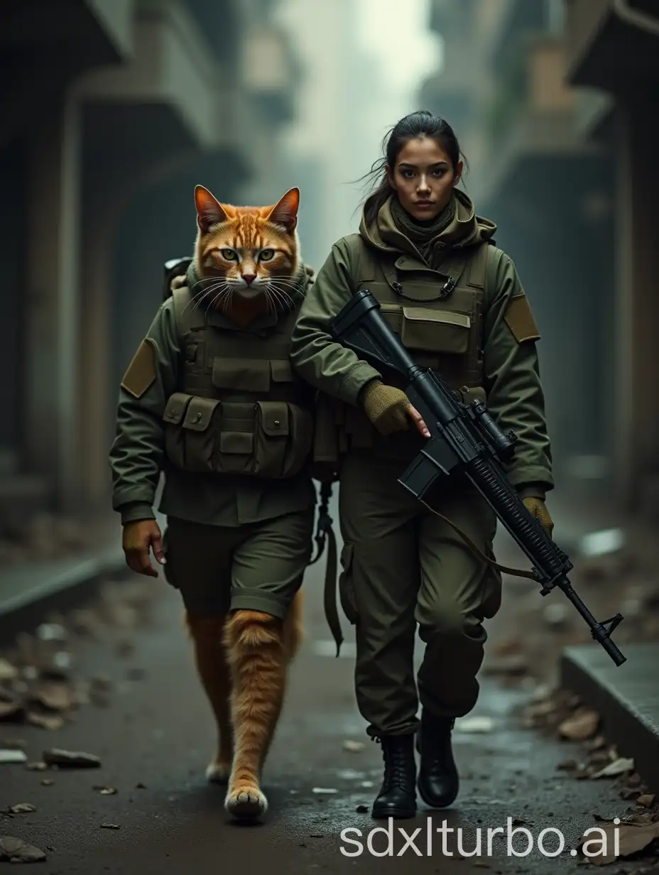 Abyssinian-Cat-Soldier-and-Female-Soldier-in-Ruined-City