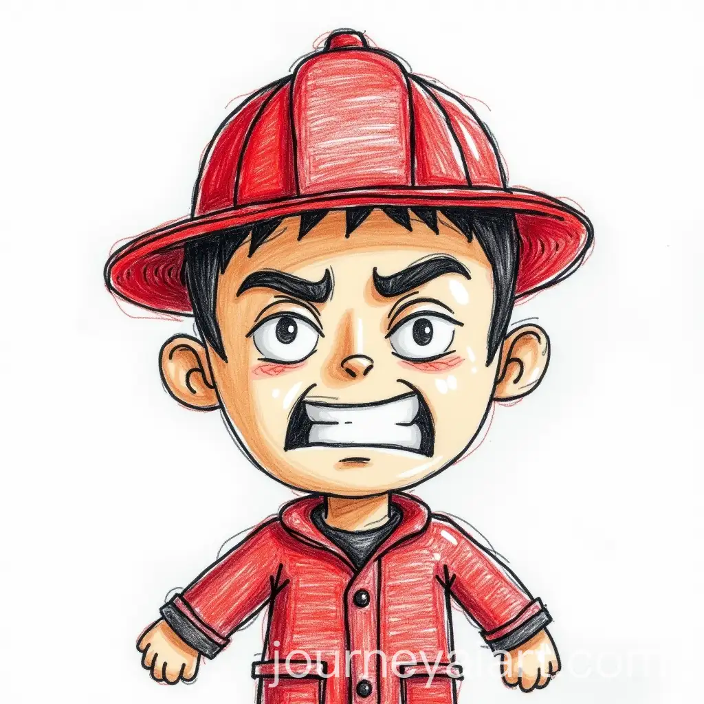 Angry-Fireman-Sketch-Drawn-by-a-Child-on-White-Background