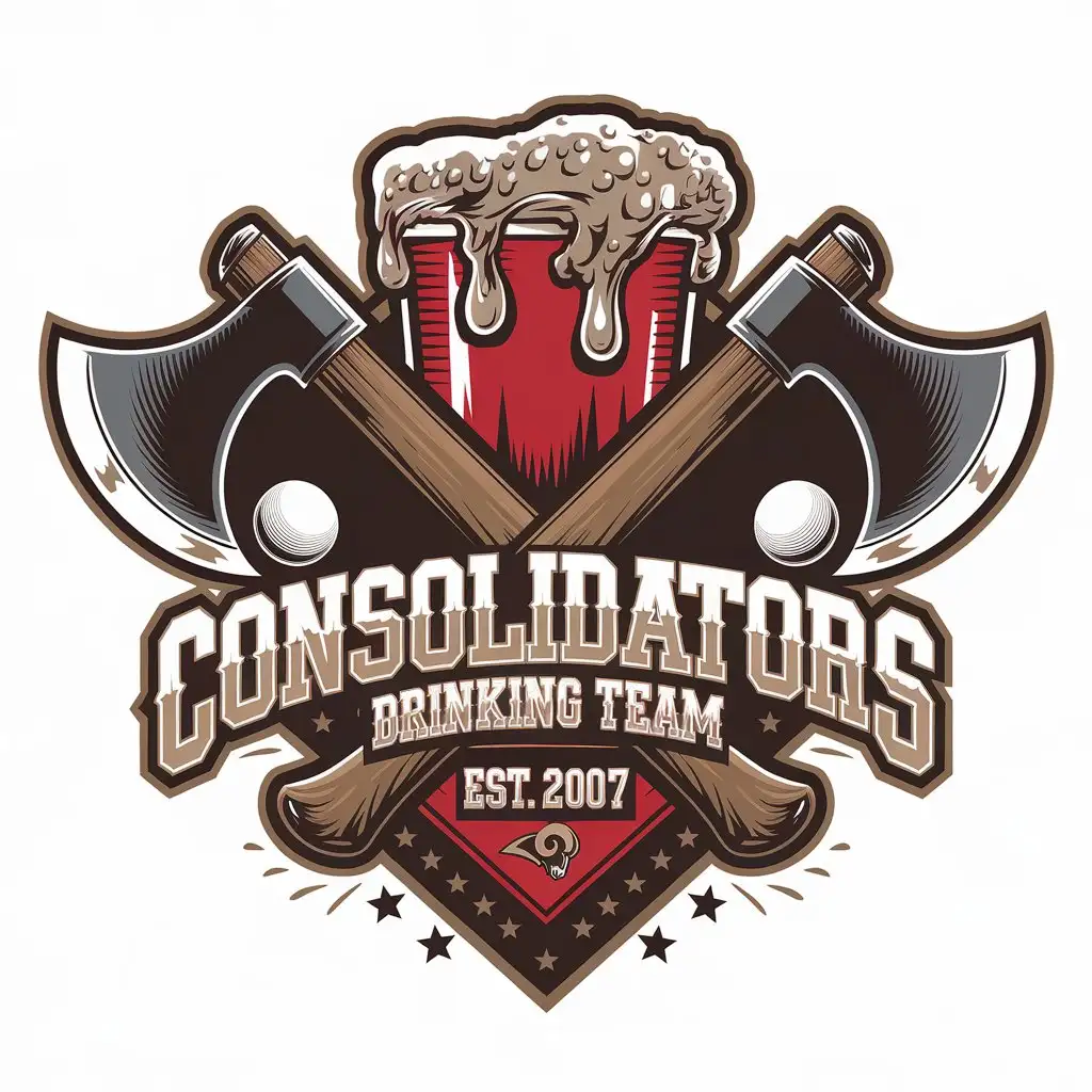 LOGO Design For Consolidators Drinking Team Tribal Style Axes with Ping Pong Balls and Beer Pong Cup