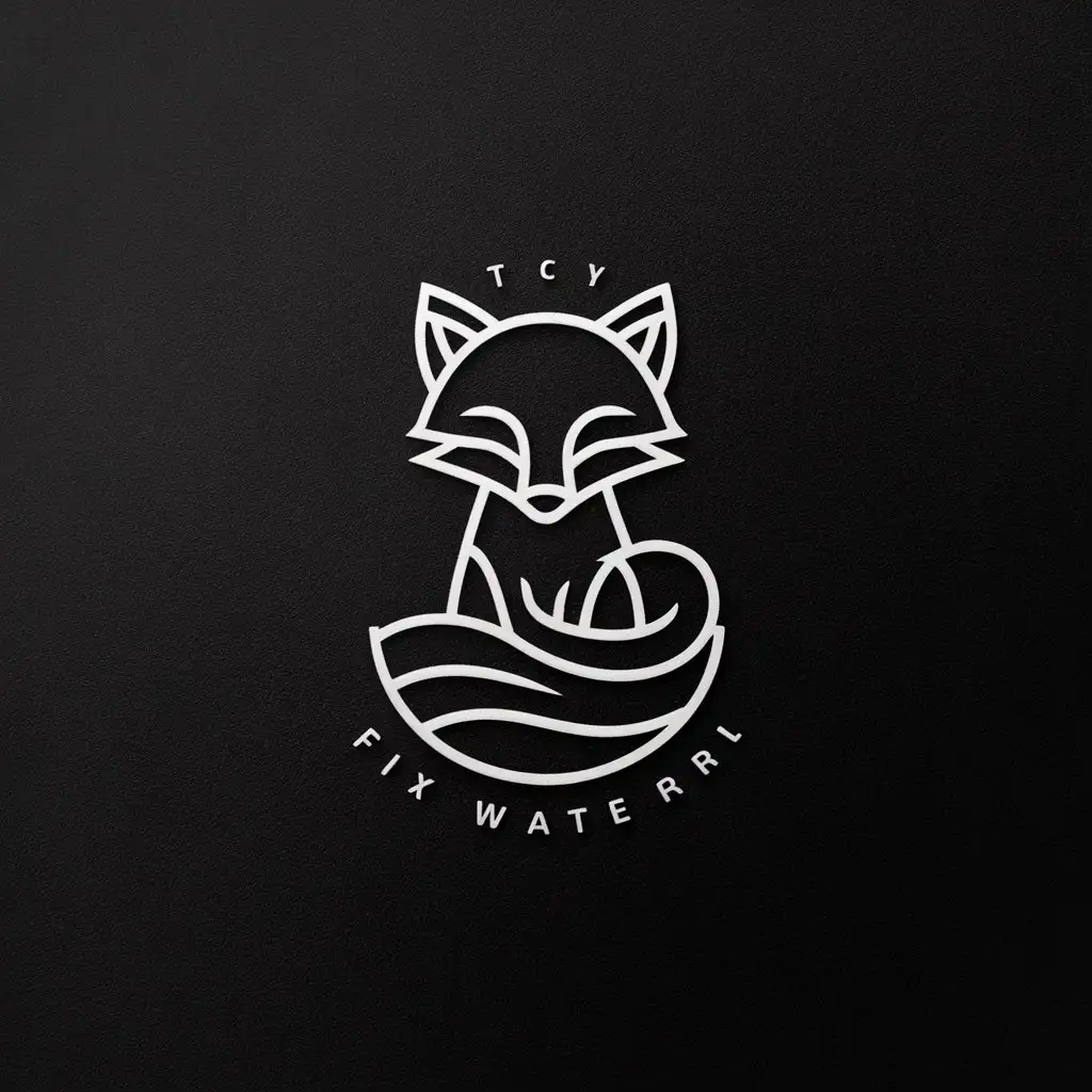 Make a logo with an image in the form of a fox cub, which has a water element and this is reflected in its appearance, simply and minimally in the form of a symbol @ White logo on a black background