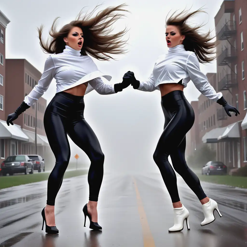 Two-Fitness-Girls-Dancing-in-Hurricane-Windstorm-with-Tornado-in-Background