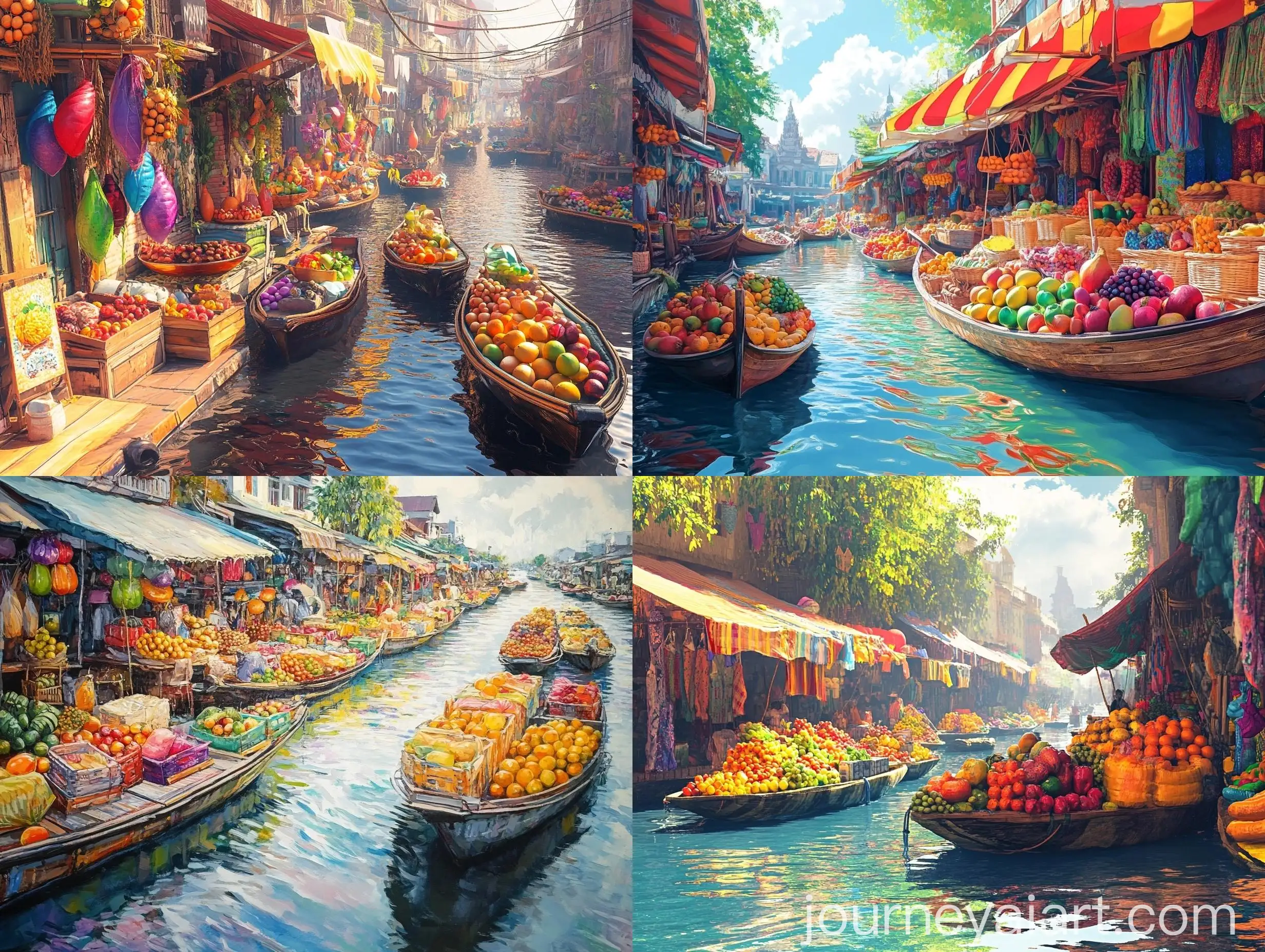Bustling-Floating-Market-with-Inflated-Boats