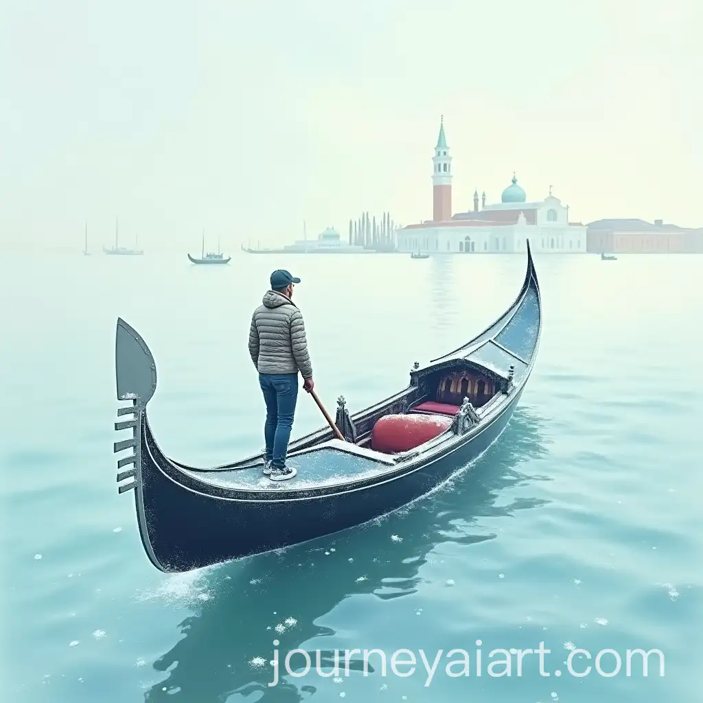 Frozen-Venetian-Gondola-on-a-MilkColored-Sea