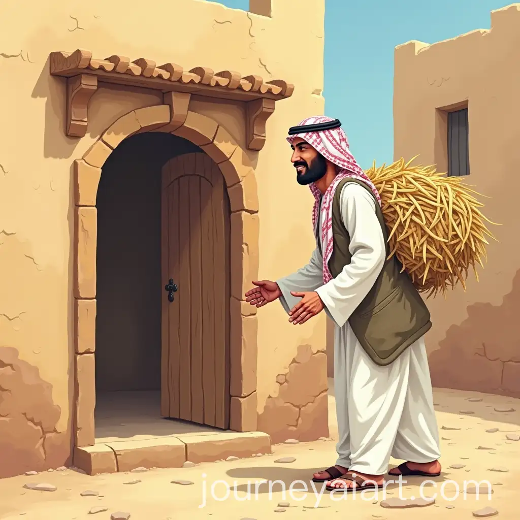 Arabic-Man-with-Keffiyeh-Offering-Assistance-at-an-Old-Arab-House