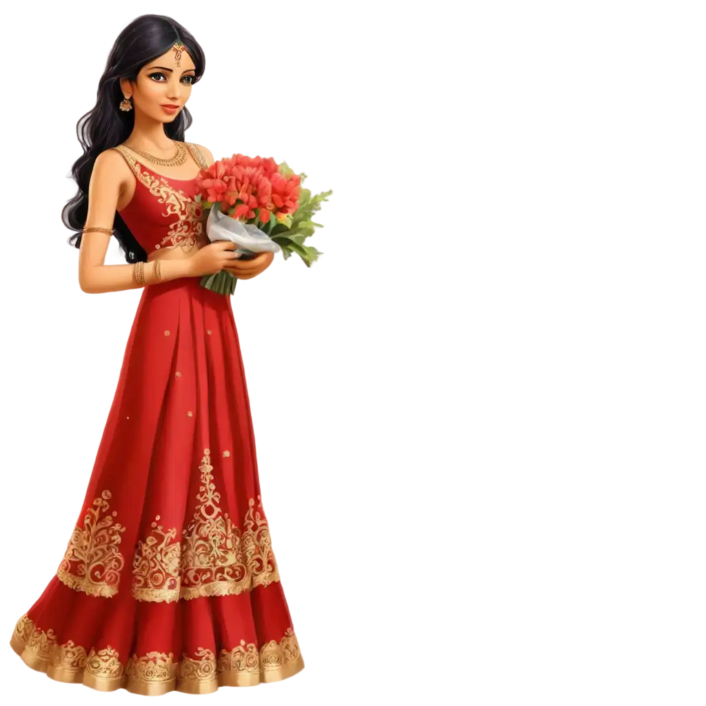 Vibrant-PNG-of-an-Indian-Bride-in-a-Red-Dress-Holding-Flowers-Perfect-for-Your-Creative-Projects