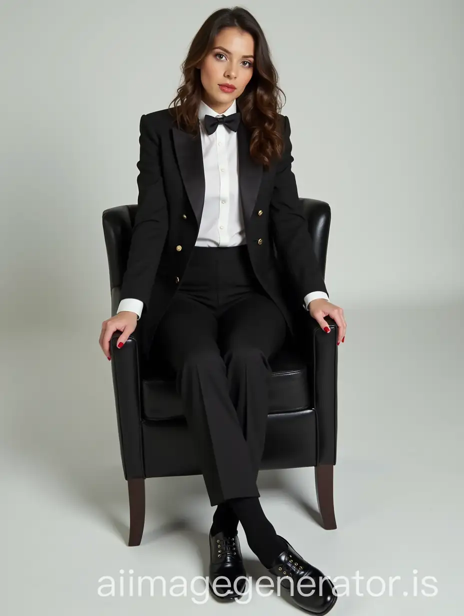 Elegant-Brunette-College-Student-in-Formal-Tuxedo-and-Oxford-Shoes