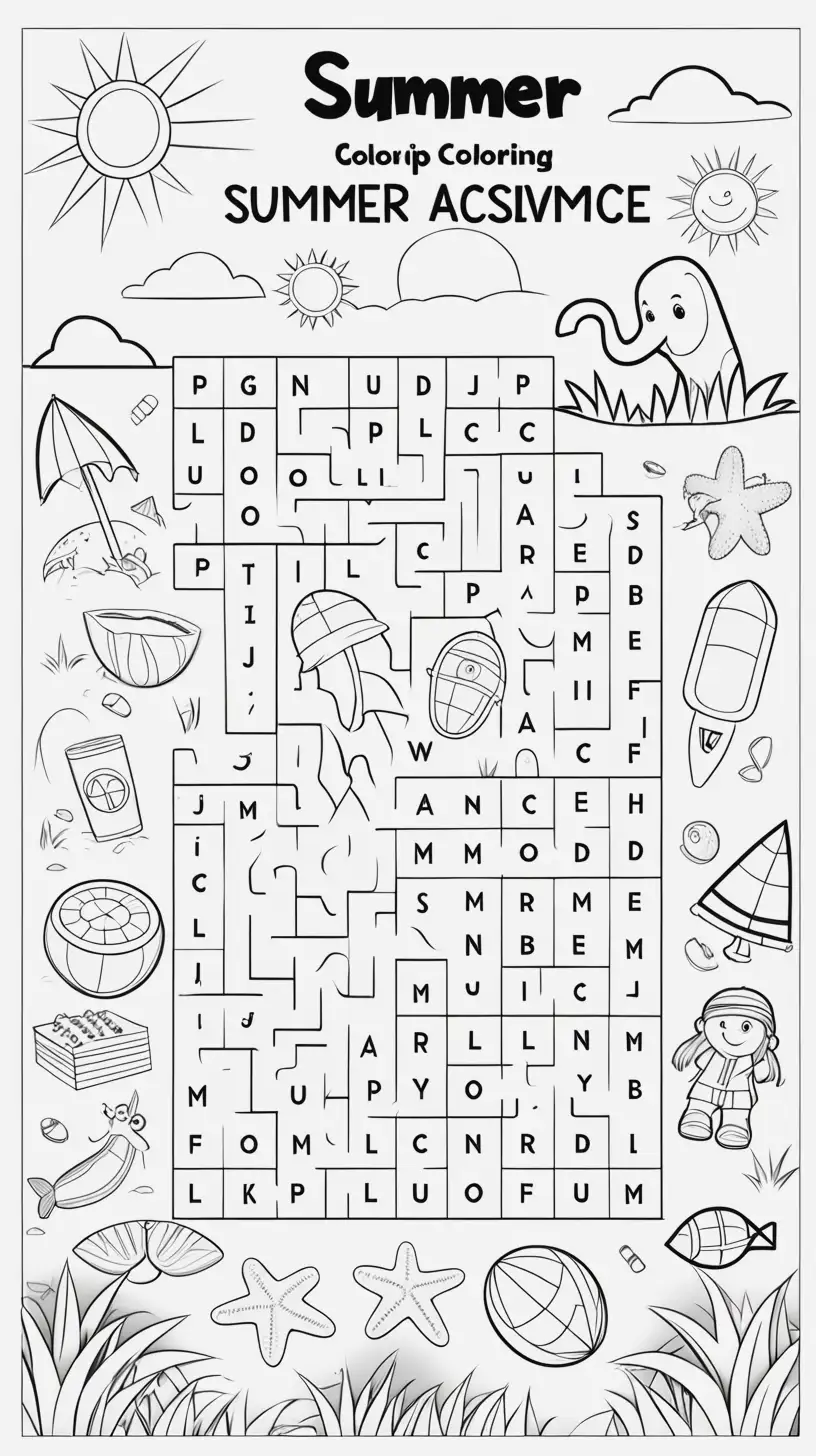 Summer Camp Kids Activities Coloring Pages Word Search Word Scramble Games Maze