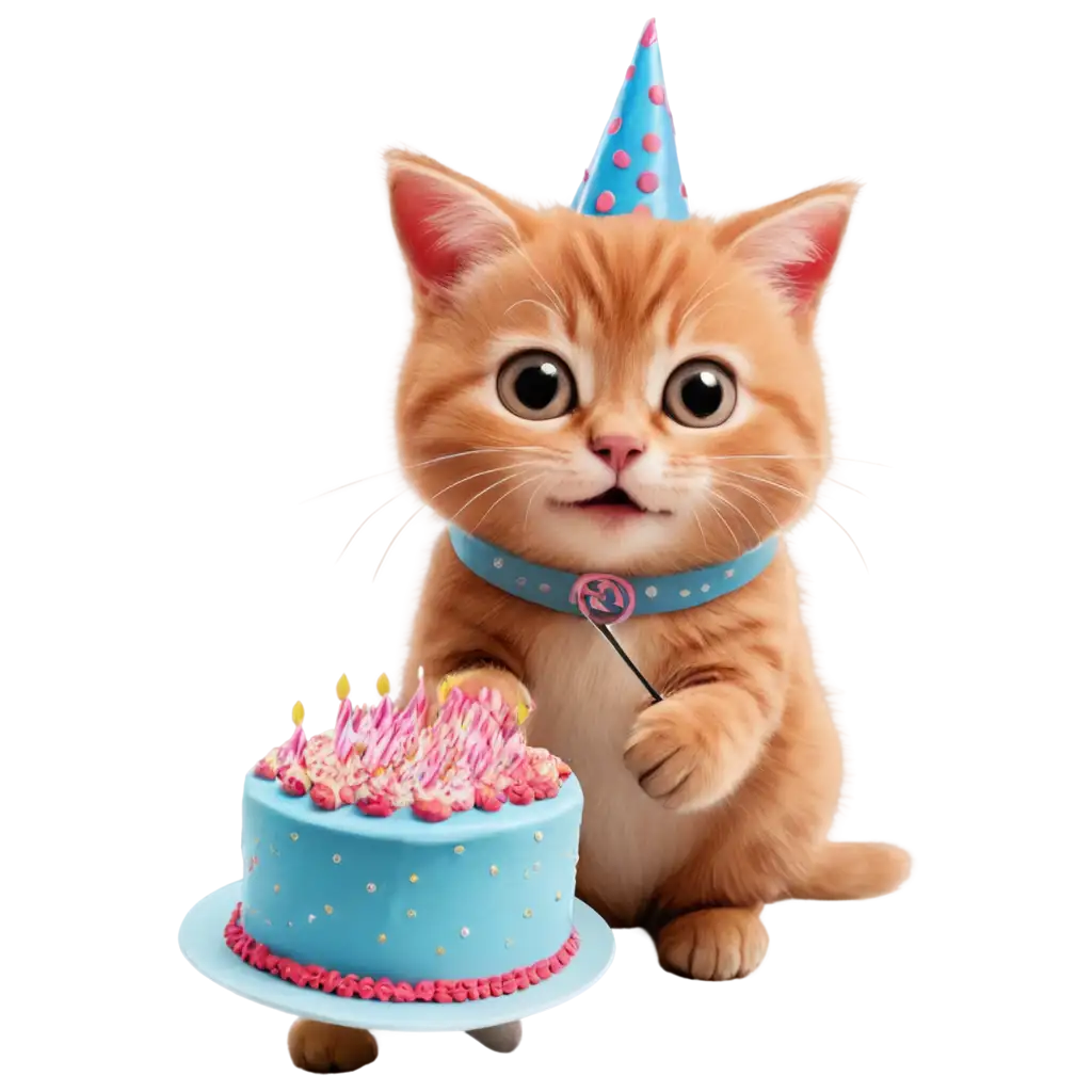 Adorable-PNG-Image-of-a-Cute-Cat-Cutting-Cake-for-His-Birthday