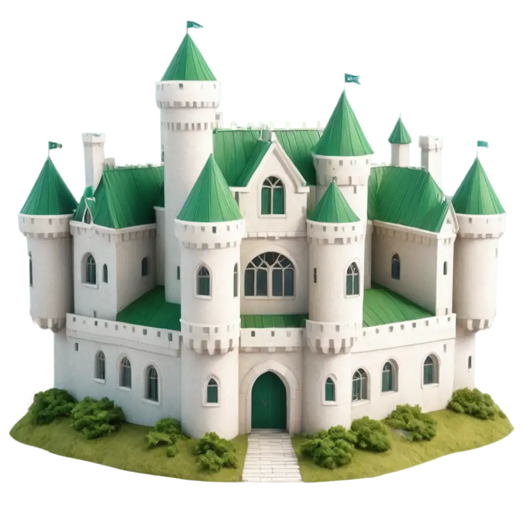 3D-White-Castle-with-Rounded-Towers-and-Green-Roofs-PNG-Ideal-for-Fantasy-and-Architectural-Visuals