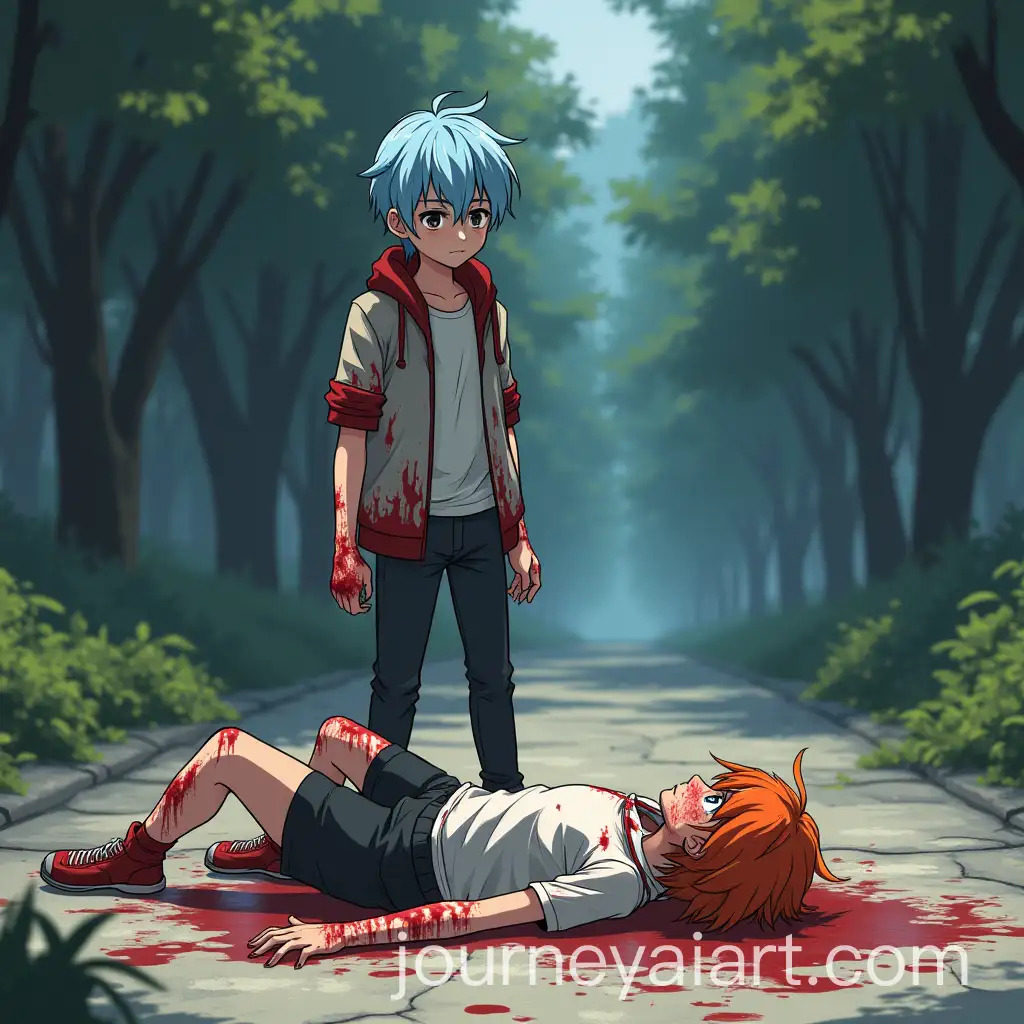 Anime-Style-Teenage-Boys-Covered-in-Blood-One-Injured-on-the-Ground