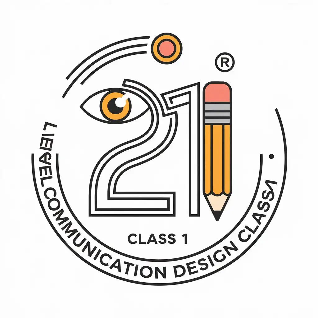 LOGO-Design-for-21-Level-Visual-Communication-Design-Class-1-Eyes-Number-Circle-and-Pencil-Theme