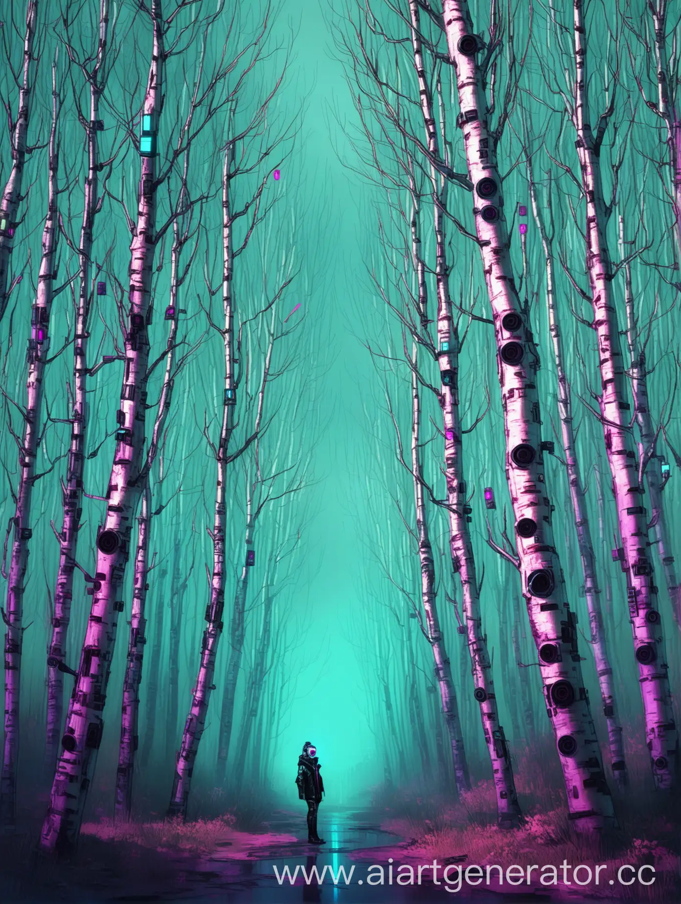 Futuristic-Cyberpunk-Forest-with-Illuminated-Birch-Trees